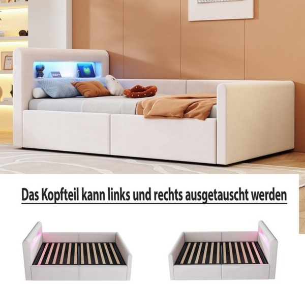 Flieks Polsterbett, Hydraulisches Stauraumbett Kinderbett 90x200cm mit Led und USB/Typ-C Bild 4