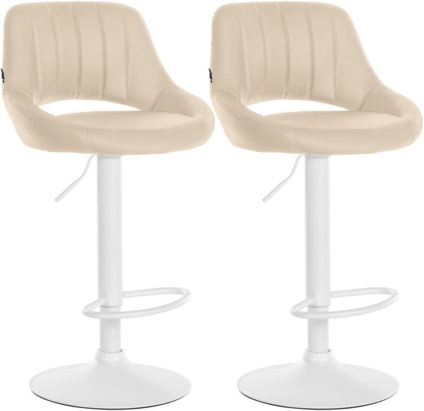 CLP 2er Set Barhocker Milet Kunstleder höhenverstellbar drehbar mit Rückenlehnen,creme Metall matt weiss