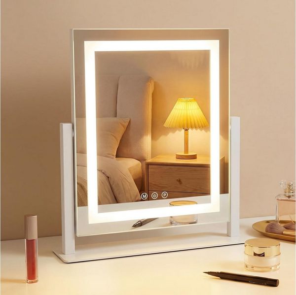 Nettlife Schminkspiegel Beleuchtung 30x40cm Hollywood Spiegel LED Touch-Dimmer 3 Lichtmodi, dimmbar Kosmetikspiegel mit Licht für Tisch Vanity Mirror klein