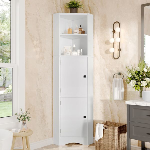 Badezimmerschrank aus MDF mit Eckdesign & Ablagefächern, 51,7 x 32 x 155,4 cm, Weiß