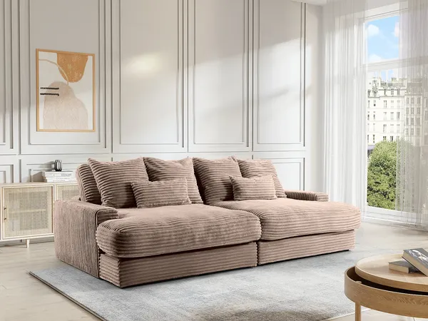 Vente-unique - CALAZO Sofa Samt Schokoladenbraun - B 151 cm x H 90 cm x L 266 cm