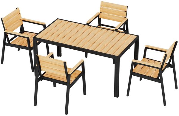 JUMMICO Gartenmöbel wetterfestes 4 Personen Set, Braun/ Schwarz mit Holzoptik, 150 cm