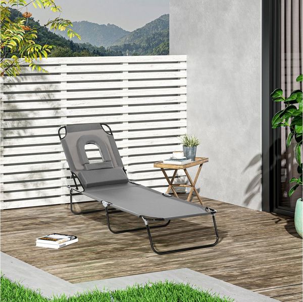 Outsunny Gartenliege mit Gesichtsloch, Kopfkissen, Balkonliege, 1 St, Campingliege, für Garten, Strand, Dunkelgrau
