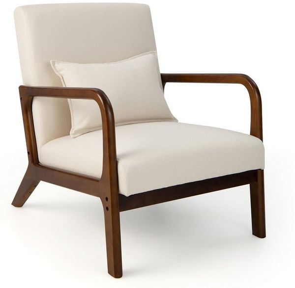 COSTWAY Relaxsessel, gepolstert, mit Armlehnen & Kissen, Holz, 65 x 79 x 77 cm