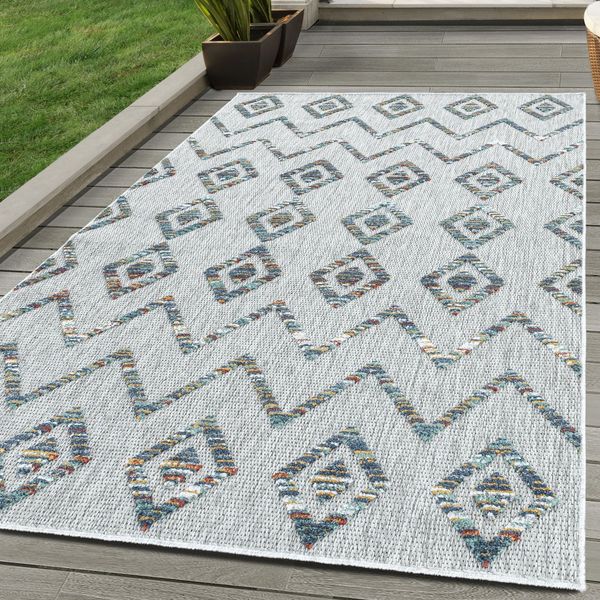 SIMPEX24 Outdoorteppich Boho Design, Läufer, Höhe: 10 mm, Outdoor Teppich Bunt 3D Boho Design für Küchen Balkon Terrasse Garten