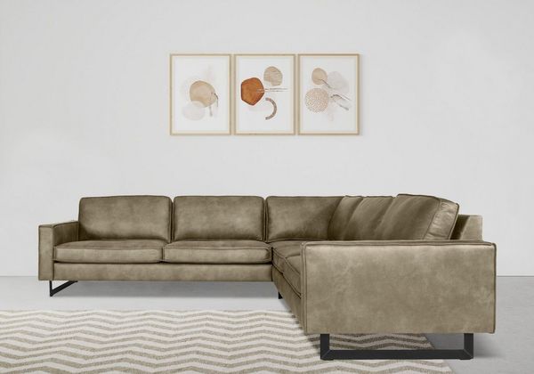 Places of Style Ecksofa Pinto, 250/290 cm, langer Schenkel, XXL, Ottomane, Cord, Feincord, Luxus-Microfaser Leder und Chenille