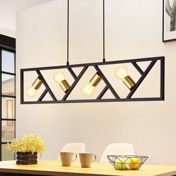 ZMH Pendelleuchte Esstisch Hängelampe 4 Flammig - Hängeleuchte Schwarz Metall Esszimmerlampe Vintage E27 Pendellampe Retro Kronleuchter Industial Flurlampe für Wohnzimmer Küche Bar Esszimmer