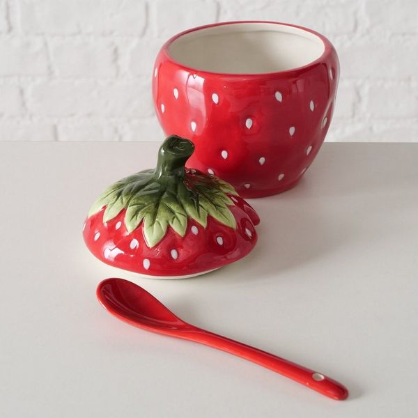 BOLTZE GRUPPE GmbH Marmeladenglas Vorratsdose STRAWBERRY, Keramik, (3-teilig), Marmeladenglas mit Löffel