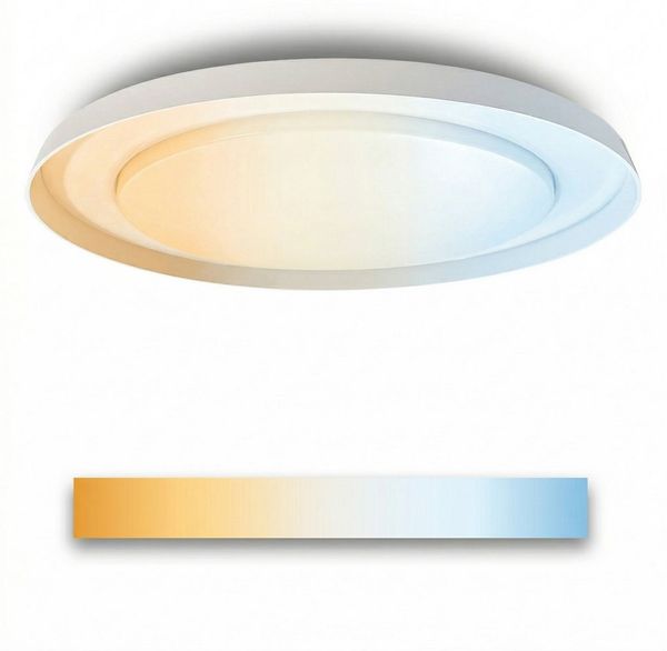 Maxkomfort LED Deckenleuchte Dimmbar mit Fernbedienung 48W - 3 Lichtfarben wechselbar, LED fest integriert, Warmweiß/Kaltweiß/Neutralweiß, Moderne Deckenlampe - 3000K/4000K/6500K Ultraflach Rund ∅55cm