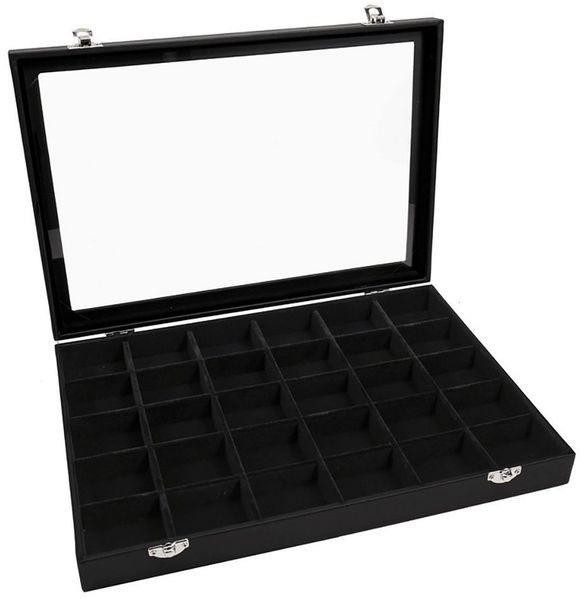 Sinoba Schmuckkasten Schmucklade Schmuckkästchen Schmuckbox für Ringe Ketten Ohrringe, Holz-Korpus, Velours-Bezug, mit Echtglas-Deckel