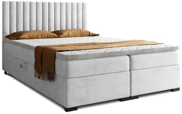 Beautysofa Boxspringbett ERIC mit Bettkasten (mit hohem Schlafkomfort, Premium Polsterbett in 6 angesagten Farben), Doppelbett mit integrierter Federkernmatratze & Topper GRATIS