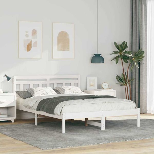 vidaXL Bettrahmen Weiß 120 x 190 cm Massives Kiefernholz 872378