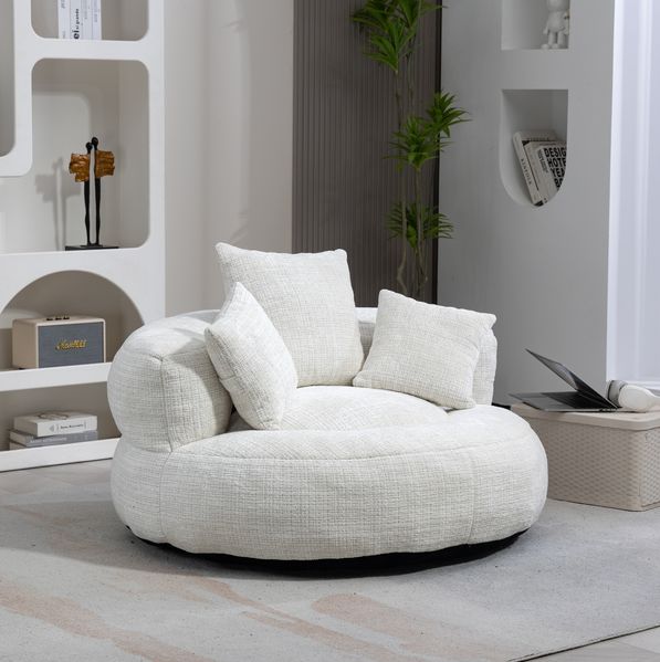 Sitzsack Chenille Beige, hohe Rückenlehne, 108x108x52 cm