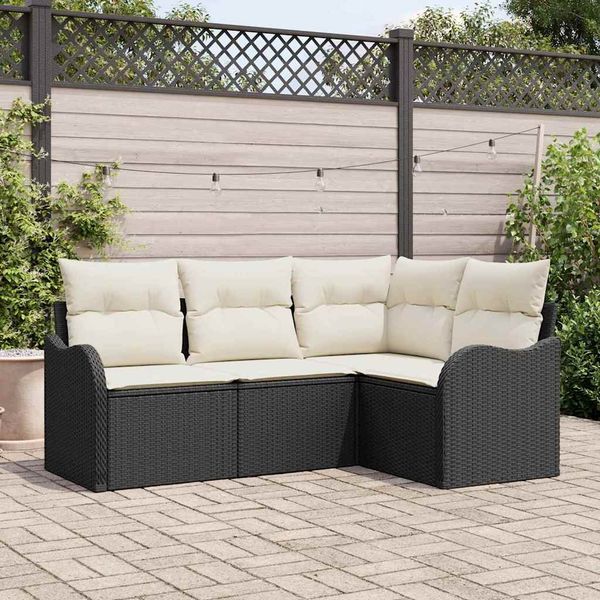 vidaXL Gartensofa-set mit Speicher 4 pcs Schwarz Poly-Rattan 3354346