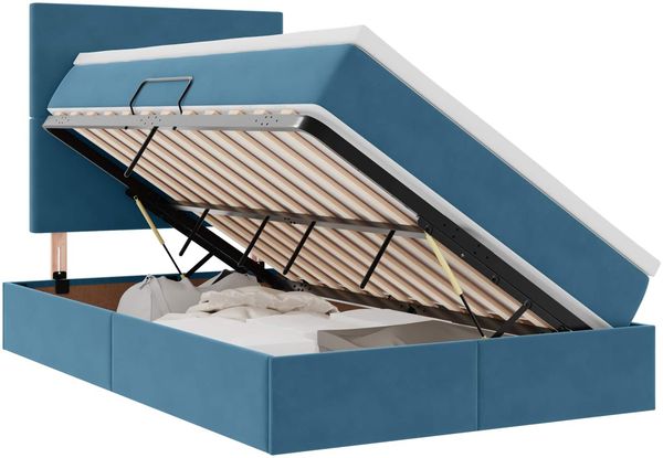 vidaXL Aufbewahrungsbett mit Matratze Dunkelblau 120 x 200 cm Samt 3371965 Bild 2