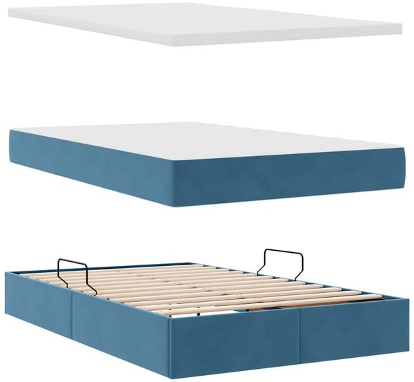 vidaXL Aufbewahrungsbett mit Matratze Dunkelblau 120 x 200 cm Samt 3371965 Bild 8