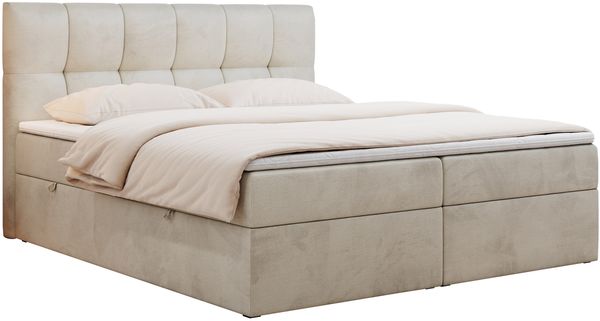 Boxspringbett mit Kopfteil und Topper, Doppelbett - RICO - 140x200cm - Beige Velours - H4 Bild 3