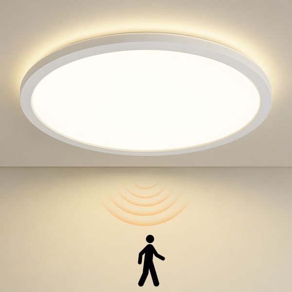 ZMH LED Deckenleuchte LED Panel-Rundleuchte mit Mikrowellensensor 29,3 cm 4000K NeutralweißLED fest integriert, Neutralweiß, Verzögerte Selbstabschaltung Lichtsensor Spritzwasserschutz IP44