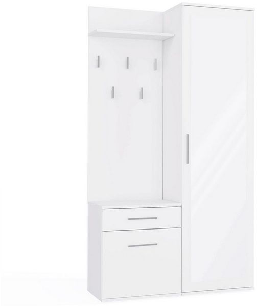 Raumhirsch Furniture Schuhschrank Garderobenschrank für Flur und Eingangsbereich (Kleiderschrank sowie Schuhschrank im SET, mit 5 Haken mit Ablage für Jacken, Taschen und Hüte) verschiedene Farben