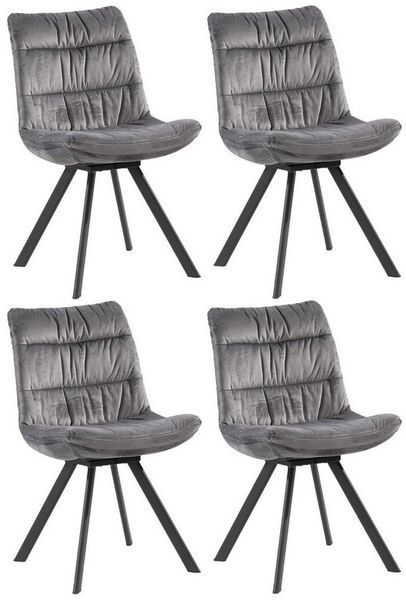 Home4You Polsterstuhl, 4er Set, Grau, Samt, Metallgestell, mit Falten-Steppung