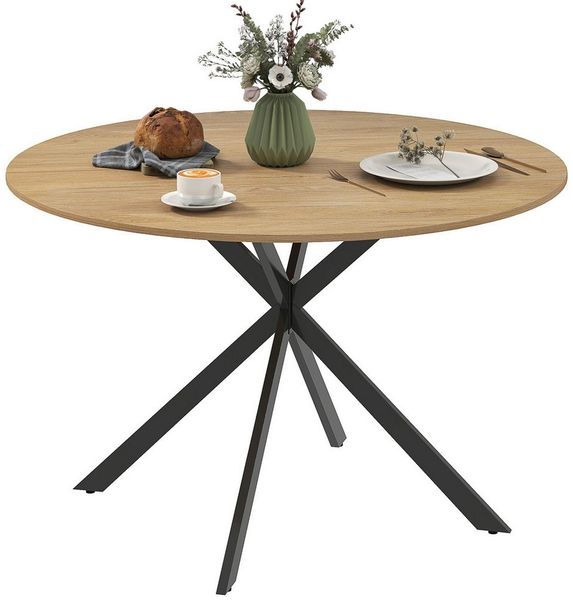 HOMCOM Esstisch industrieller Küchentisch mit gekreuzten Stahlbeinen (für Esszimmer, Küche, Wohnzimmer, 1-St, rund, 120 x 120 x 75 cm), Eiche