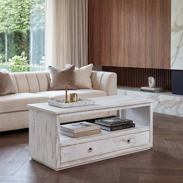 Couchtisch Shabby-Look, Vintage weiß, 53,5 x 110 x 39 cm
