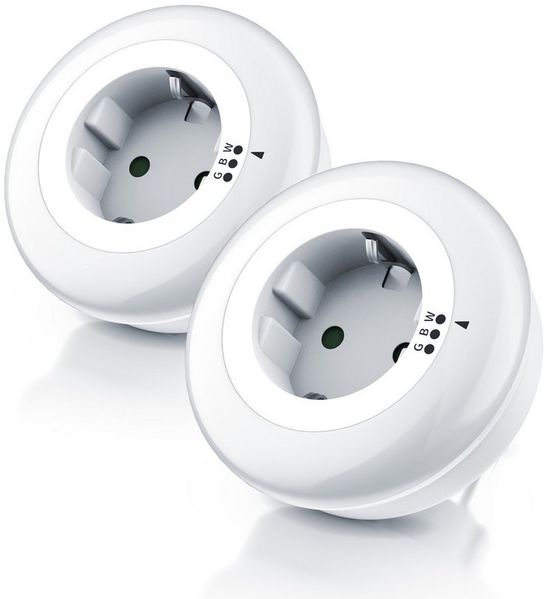 Brandson LED Nachtlicht Nachtlampe mit Zwischenstecker & auswählbaren Farben - Weiß/Grün/Blau, Integrierter Helligkeitssensor und Dämmerungssensor, 230 V AC, 50 Hz