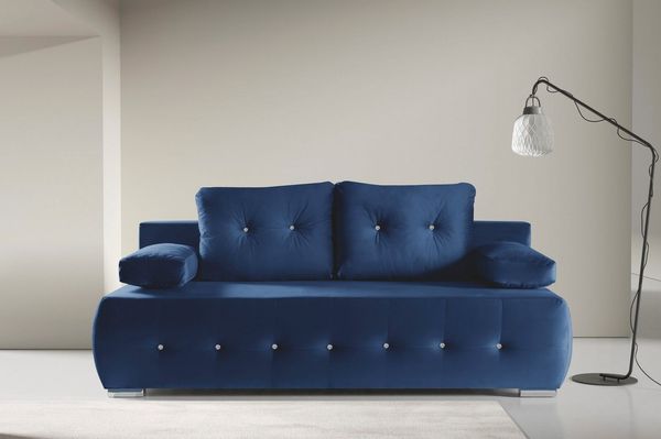 WERK2 Schlafsofa Monaco Design Bettsofa, pflegeleichter Samtoptik Bezug, Breite 205cm, 2-Sitzer Schlafcouch mit Bettkasten & funkelnden Ziersteinchen