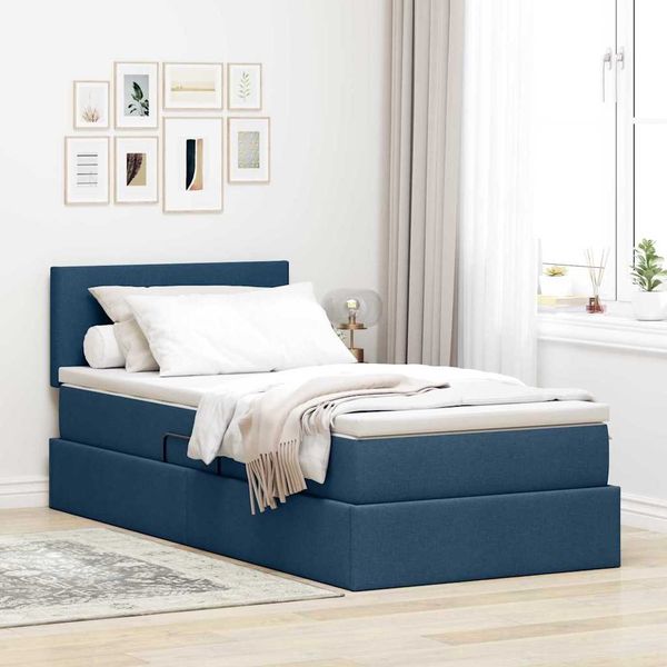 vidaXL Aufbewahrungsbett mit Matratze Blau 90 x 190 cm Holzwerkstoff 3370418