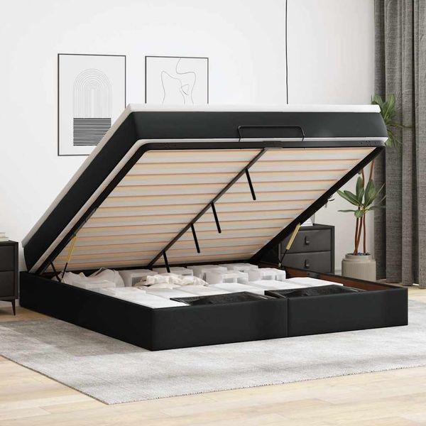vidaXL Ottoman-Bett mit Matratze Schwarz 160x200 cm Kunstleder 3311046