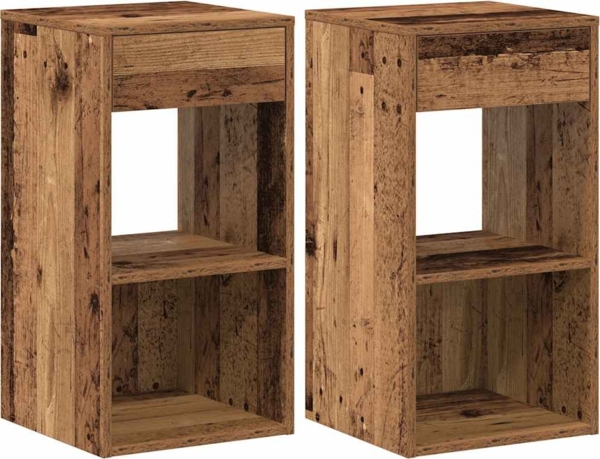 vidaXL Nachttische mit Schubladen 2 Stk. Altholz-Optik 35x34x66,5 cm 858728