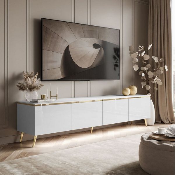 Lookway TV-Schrank CELINE GLOSS 200 auf goldenen Füßen mit LED-Beleuchtung