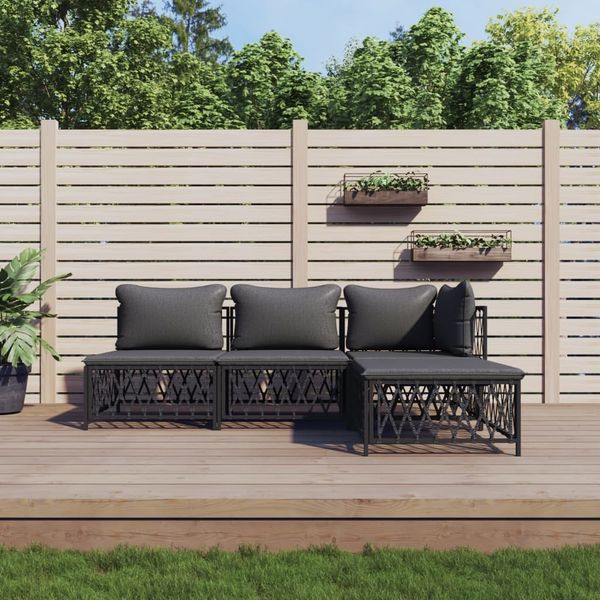 vidaXL 4-tlg. Garten-Lounge-Set mit Kissen Anthrazit Stahl 3186853