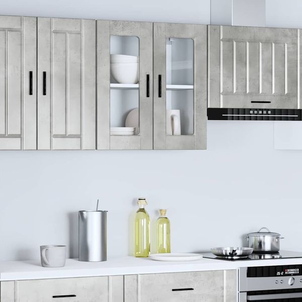 vidaXL Küchen-Hängeschrank mit Glastür Porto Betongrau 854151