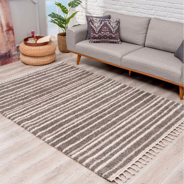 Carpet City Hochflor-Teppich Pulpy 520, rechteckig, Höhe: 30 mm, besonders weich, mit Fransen, Streifen Look