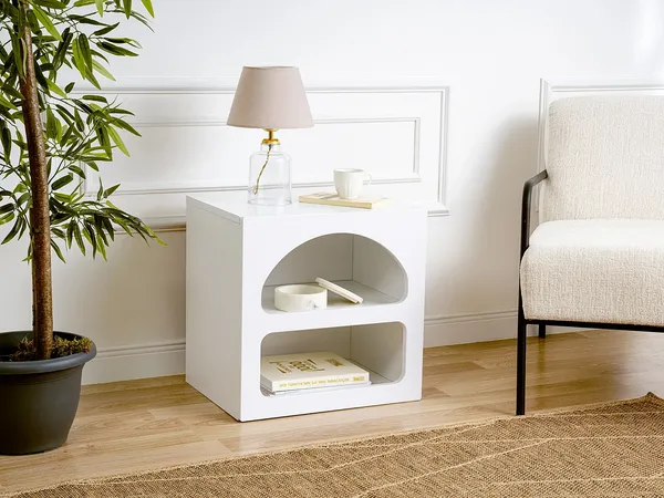 Vente-unique - LUELA Bedside table Holz, Platte Weiß - B 40 cm x H 50 cm x L 50 cm