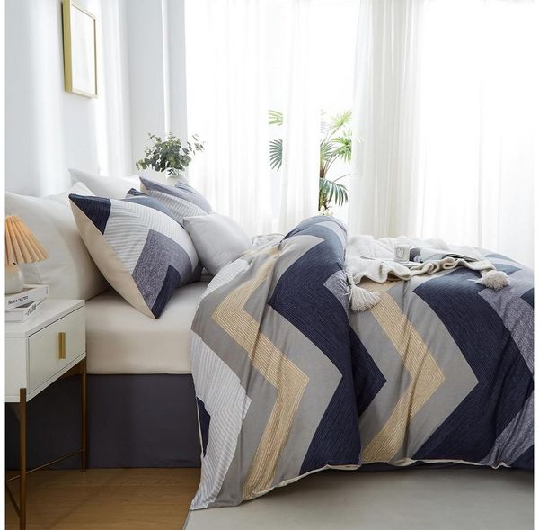 wohnTRAUM24 Bettwäsche Bettwäsche Set 135x200 cm,155x220 cm Bettbezug für Allergiker geeignet, Streifen Geometrisch Muster mit Reißverschluss und Kissenbezug 80x80 cm