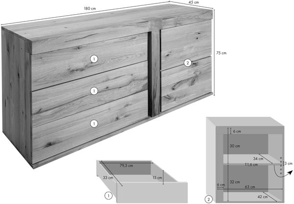 Sideboard Wildeiche / Zerreiche 180x45x75 natur geölt NEW AMSTERDAM #11 Bild 9