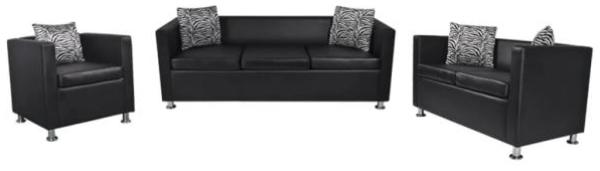 vidaXL Sofa-Set Kunstleder 3-Sitzer + 2-Sitzer + Sessel Schwarz 272179