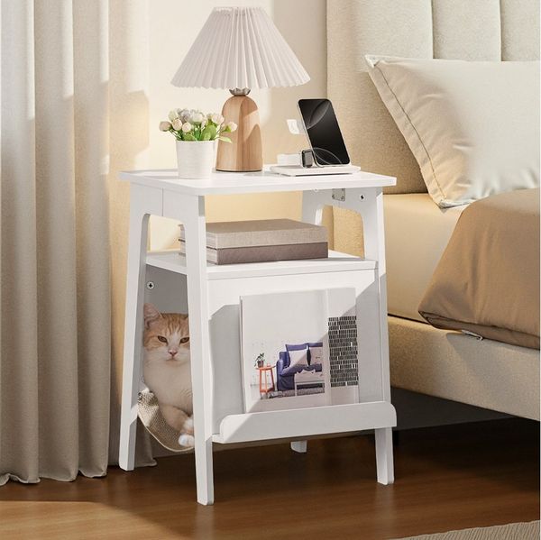 Yaheetech Beistelltisch mit Katzenbett & Kratzbrett, Sofatisch Mehrzweckmöbel für Wohnzimmer/Schlafzimmer
