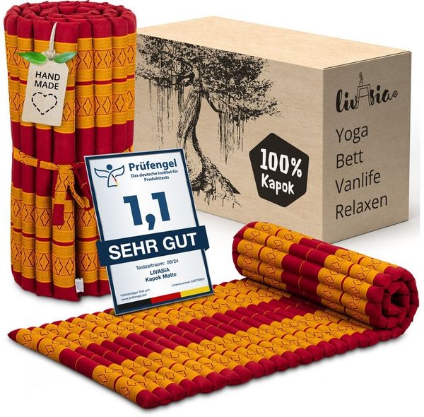Reisebett-Matratzen Rollmatte 75 cm breit, vegan und handgefertigt, 200x75x4,5cm, livasia, 4.5 cm hoch, Kapok