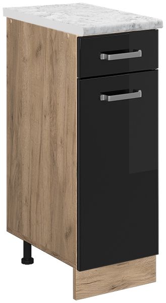 Küchenunterschrank R-Line Schwarz Hochglanz 30 cm AP Marmor Vicco