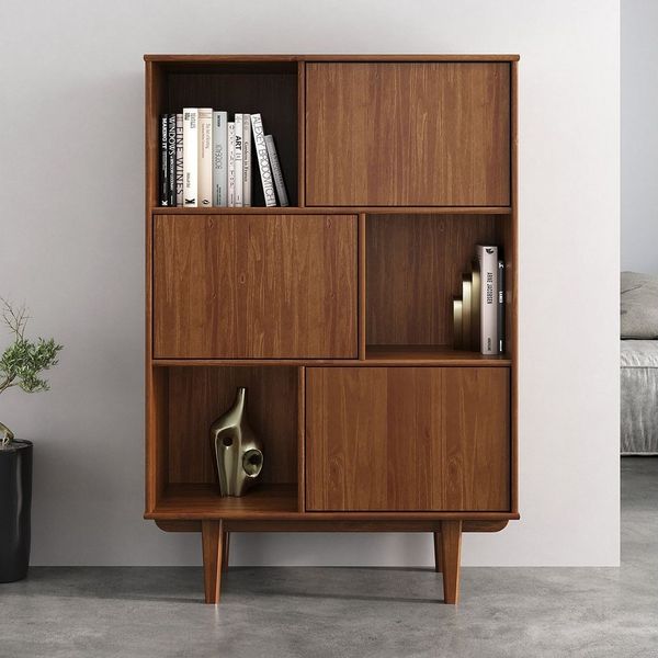 IDIMEX Highboard SIMONA, Wohnzimmerschrank offene Fächer & 3 Türen Massivholz kastanien farben