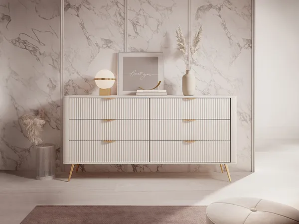 Vente-unique - ELONARIA Kommode Holz, Platte Beige - B 38 cm x H 81,2 cm x L 163,2 cm