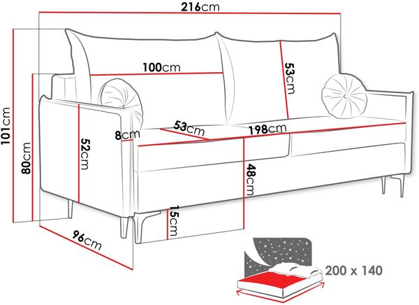 Mirjan24 'Cesechi' Schlafsofa mit Bettkasten, Kissen mit Reißverschluss, 101 x 216 x 96 cm, Gelb Bild 6