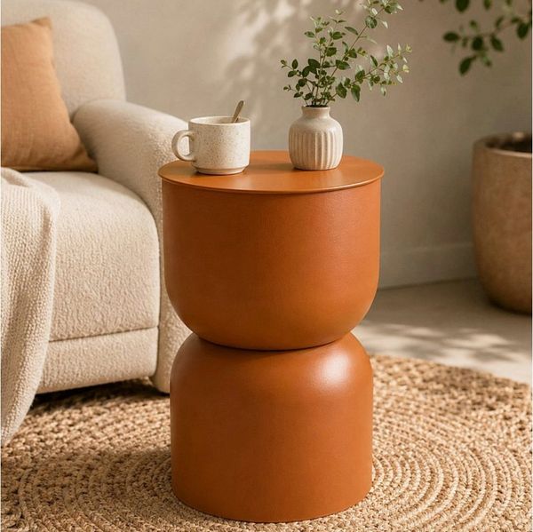 Koopman Beistelltisch Metalltisch Sofatisch Sanduhr Braun 47x30 cm (1-St), Ø 30cm, Terracottafarbend, Höhe 47cm, hohl