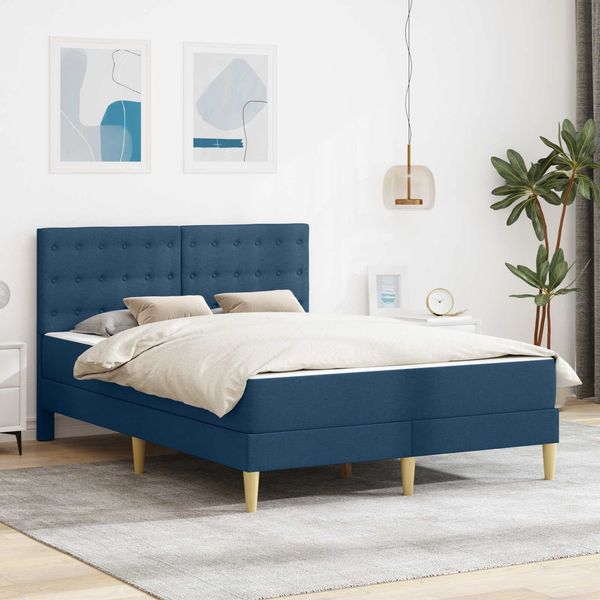 vidaXL Bettgestell mit Matratze mit Kopfteil Blau 120 x 200 cm Stoff 3415107