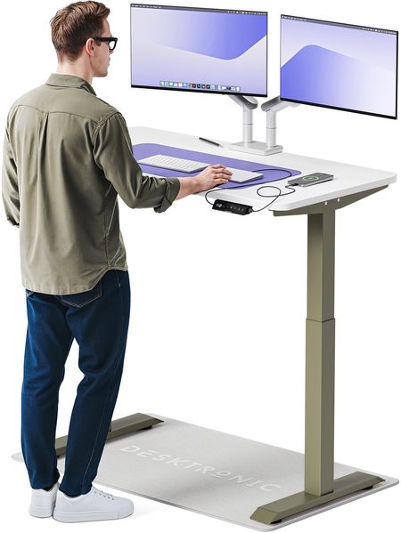 Desktronic HomeOne Elektrisch höhenverstellbarer Schreibtisch 120x60cm Grün/Weiß mit Memory-Funktion, Anti-Kollisions Technologie, USB-A und USB-C-Ladeanschlüssen