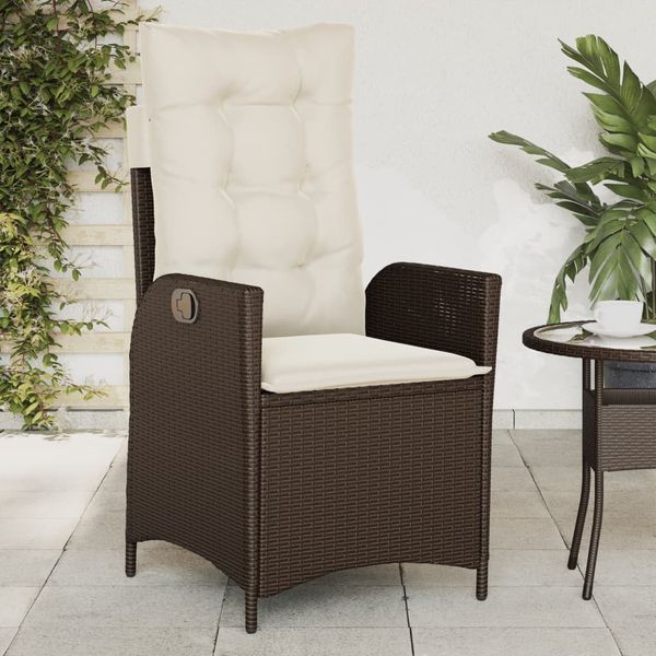 vidaXL Gartensessel Verstellbar mit Kissen Braun Poly Rattan 365258