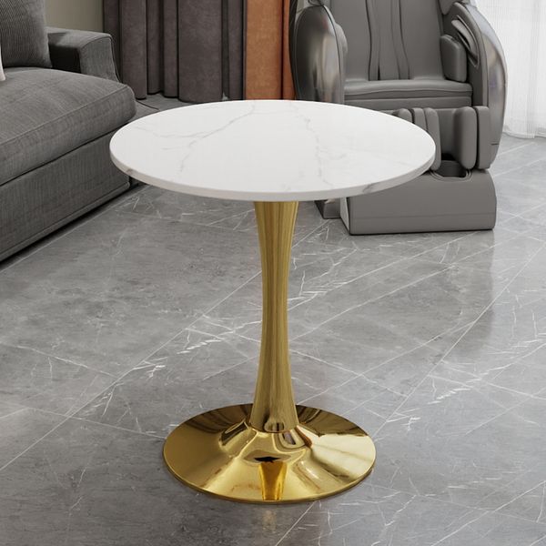27,6 Zoll großer goldener Couchtisch, Esstisch im Mid-Century-Modern-Stil, geeignet für 2-4 Personen, mit runder Marmorplatte mit weißer Maserung, perfekt für verschiedene Umgebungen